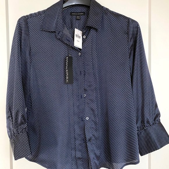 Banana Republic navy blue polka dot blouse - Picture 1 of 9